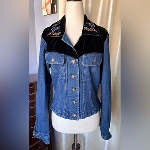 Hairston Roberson Women's Fitted ROPA Denim & Velvet Embroidered Jacket Sz S EUC